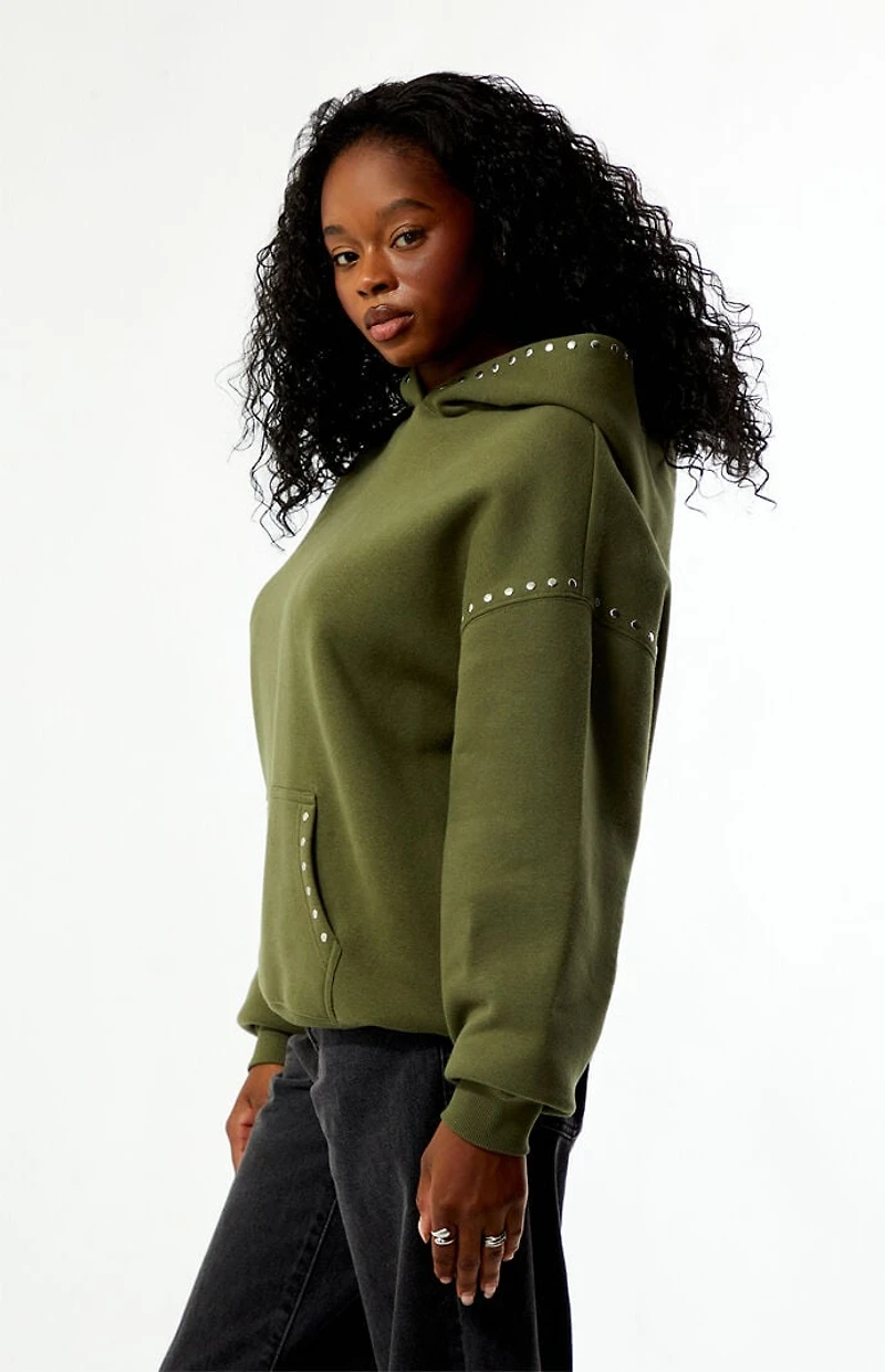 Pacsun Green Studded Solid Pullover Hoodie