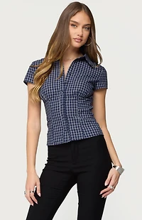 Edikted Oriya Gingham Tailored Button Up Shirt