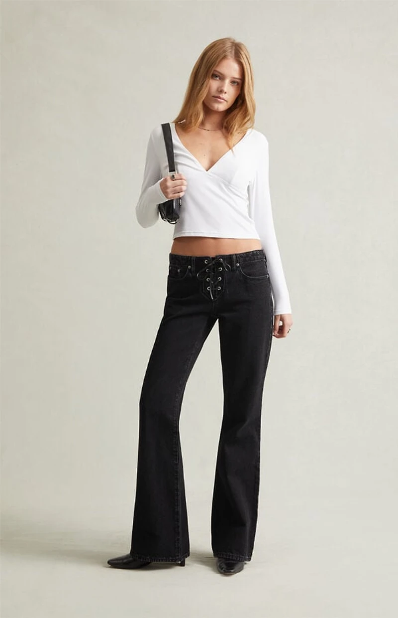 Pacsun Jade Low Rise Bootcut Jeans Lace-Up Black