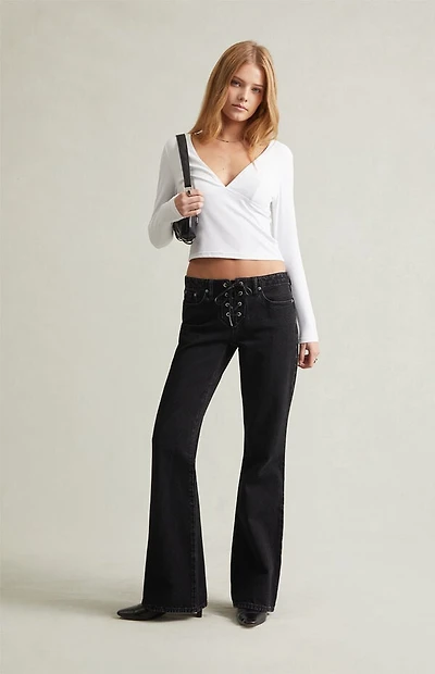 Pacsun Jade Low Rise Bootcut Jeans Lace-Up Black
