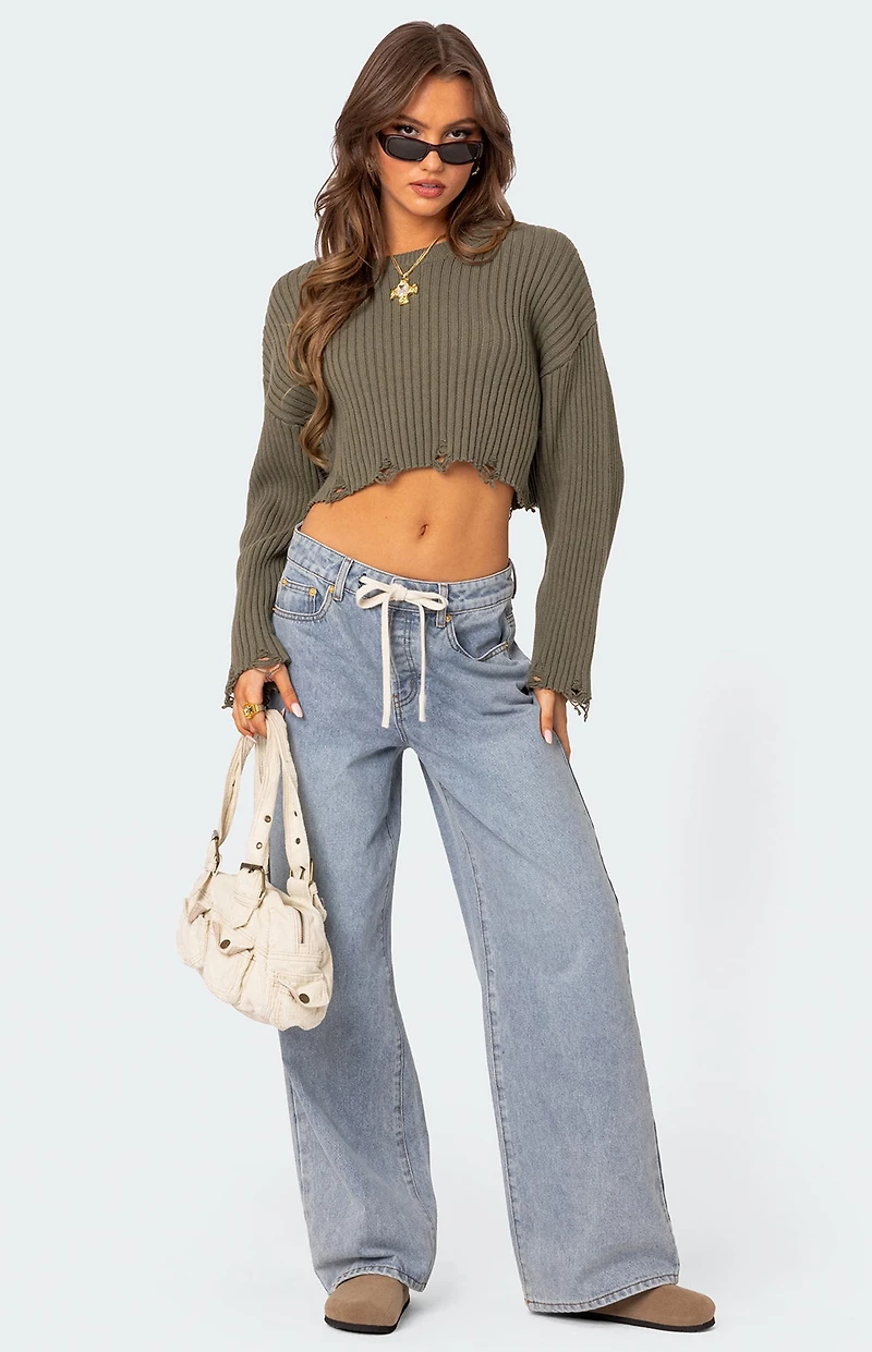 Edikted Distressed Hem Oversized Cropped Sweater