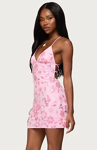 Edikted Ayv Sequin Floral Backless Mini Dress