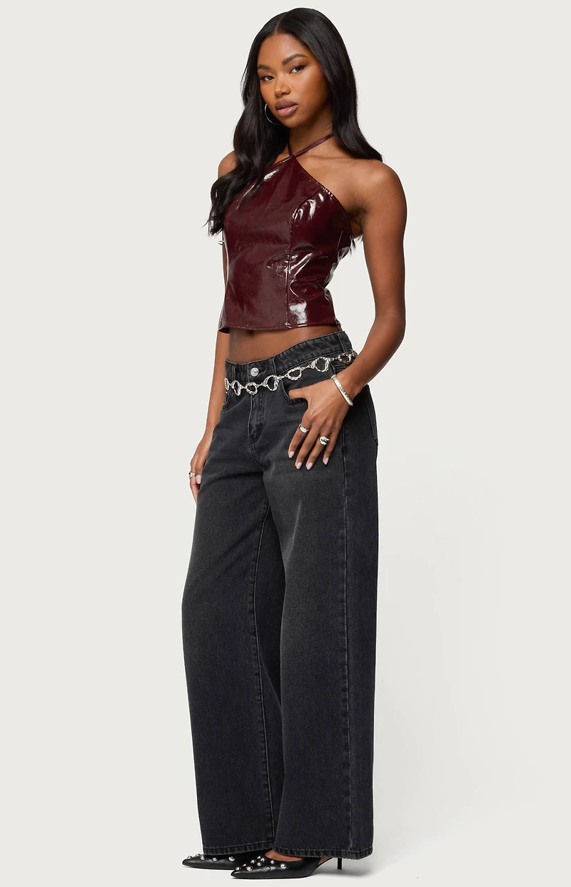 Edikted Hailie Faux Leather Halter Top