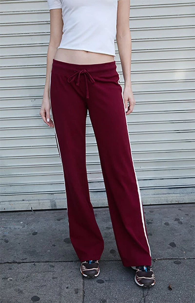 John Galt Burgundy Hilary Side Stripe Yoga Baggy Sweatpants