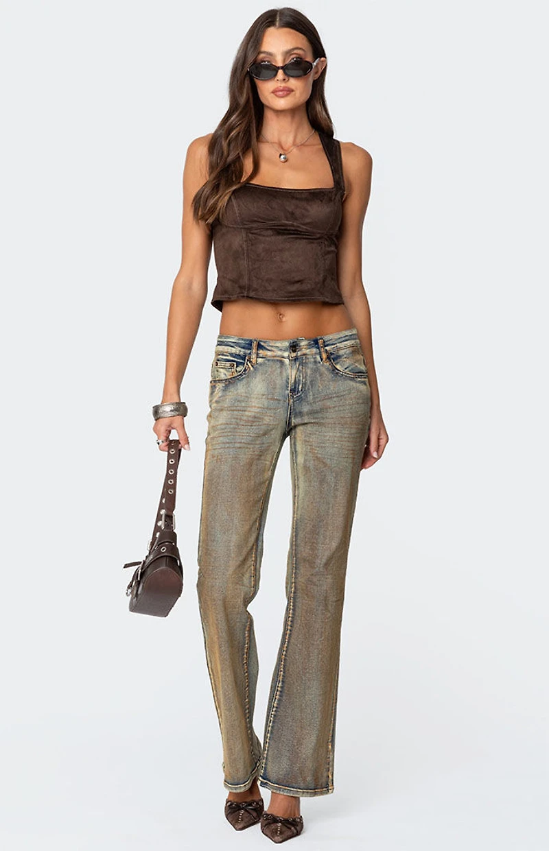 Edikted Tie Back Faux Suede Bustier Top