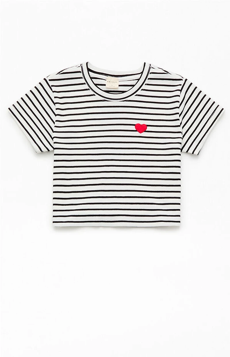 Pacsun Kids Striped Ribbed Embroidered Heart Skimmer T-Shirt