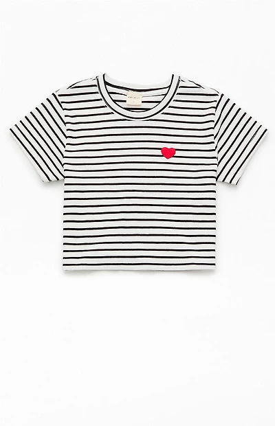 Pacsun Kids Striped Ribbed Embroidered Heart Skimmer T-Shirt