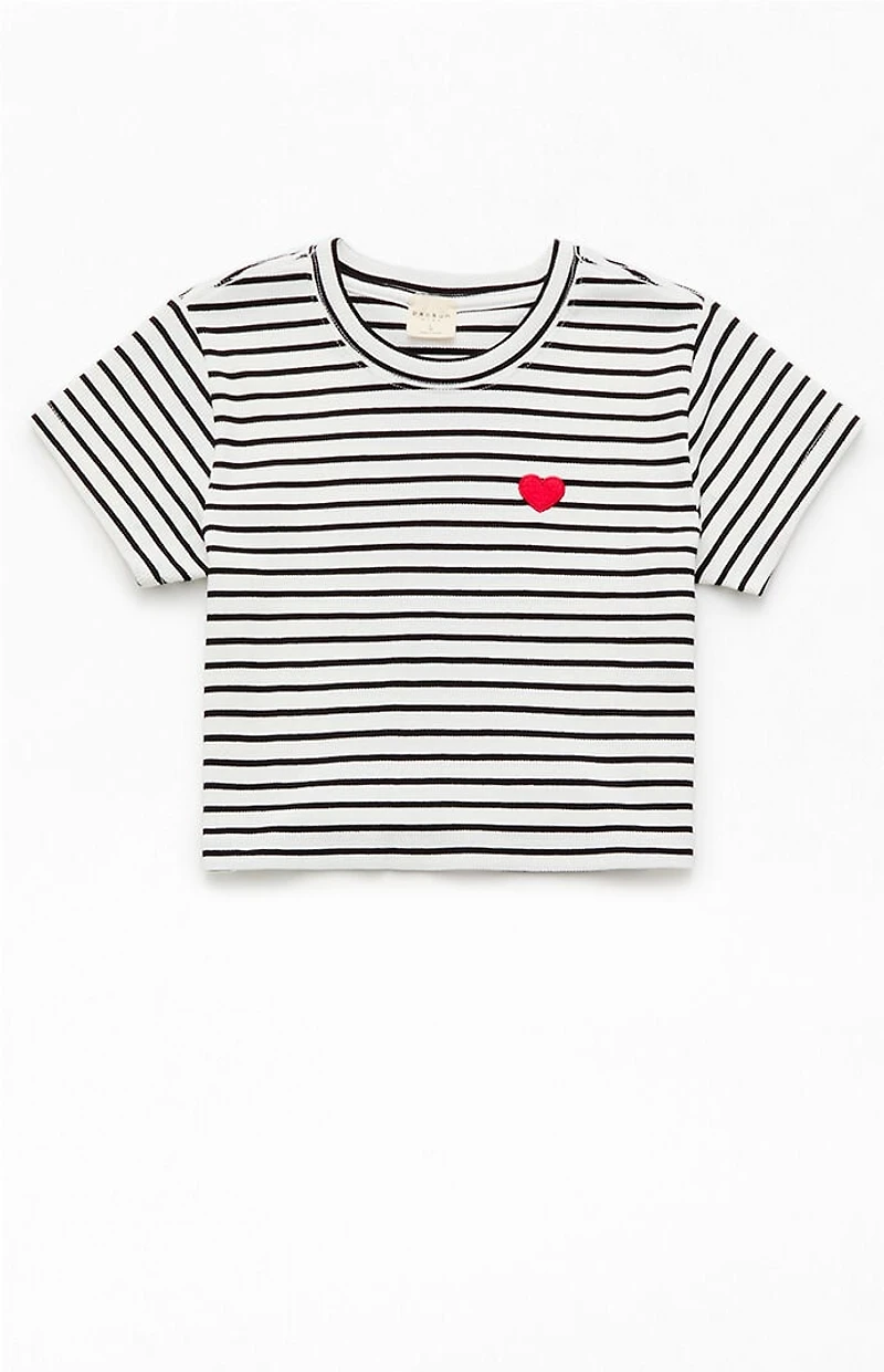 Pacsun Kids Striped Ribbed Embroidered Heart Skimmer T-Shirt