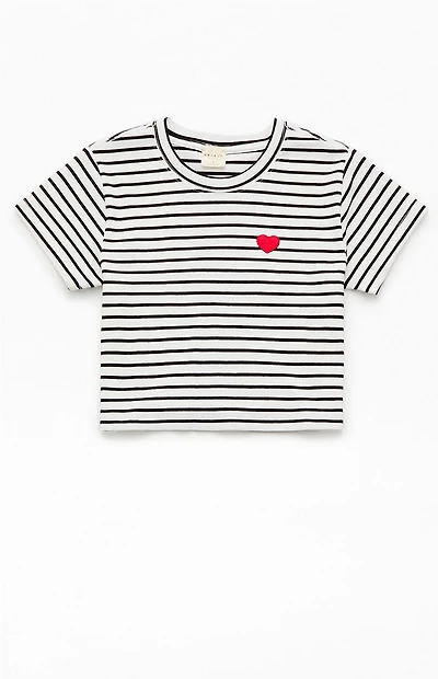 Pacsun Kids Striped Ribbed Embroidered Heart Skimmer T-Shirt