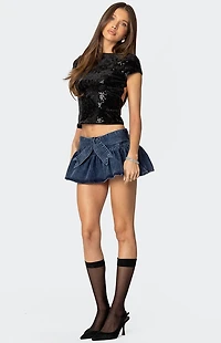 Edikted Sequin Boat Neck Open Back Top