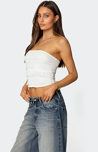 Edikted Georgette Lacey Ruffle Tube Top
