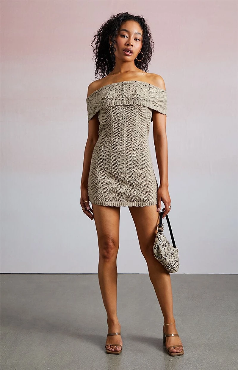 Third Charm Crochet Off-The-Shoulder Mini Dress