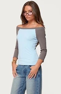 Edikted Keri Boat Neck Contrast Raglan Top