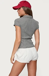Edikted Beau Striped Ribbed Button Up Top
