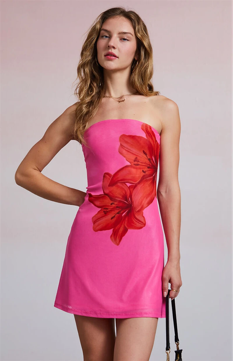 Third Charm Tiger Lily Strapless Mini Dress