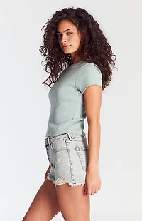 Pacsun Acid Wash Ripped Button Fly High Waisted Denim Festival Shorts