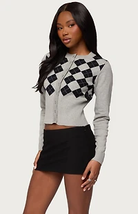 Edikted Noya Argyle Knit Cardigan