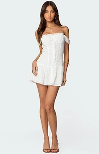 Edikted Jill Eyelet Drop Waist Mini Dress