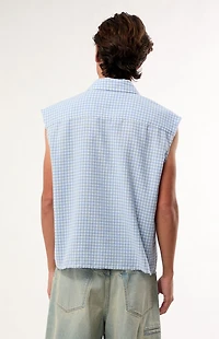 Pacsun Blue Plaid Benny Cutoff Shirt