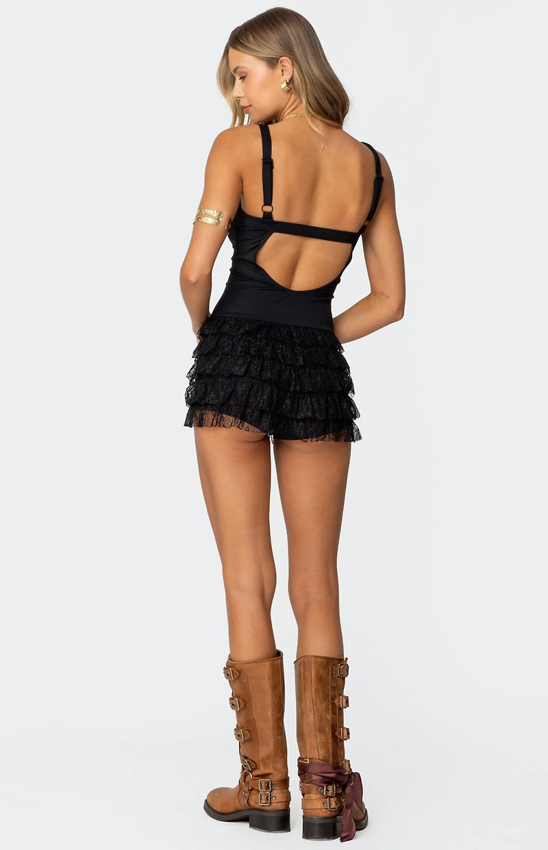 Edikted Lacey Ruffled Romper