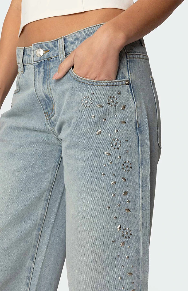 Edikted Everly Studded Low Rise Jeans