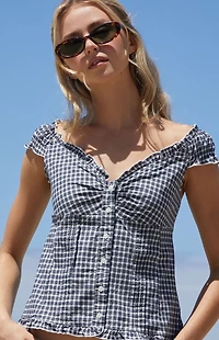 John Galt White & Blue Plaid Elena Top