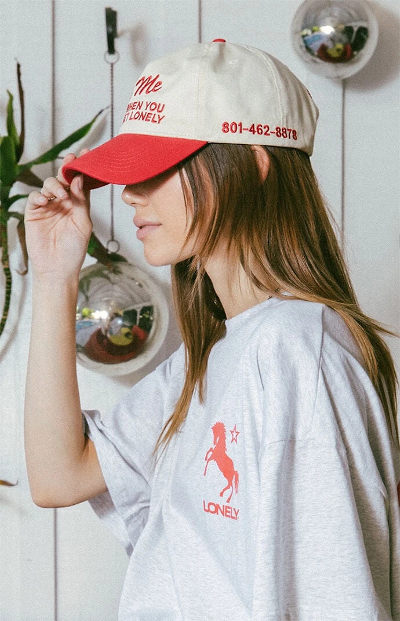 LONELY GHOST Cream & Red Text Me When You Get Lonely Snapback Hat