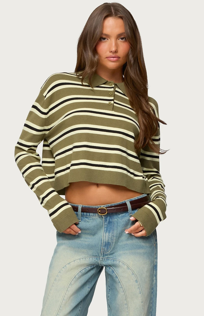 Edikted Shelby Striped Polo Sweater
