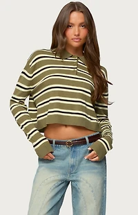 Edikted Shelby Striped Polo Sweater
