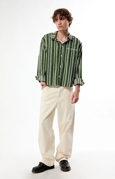 Pacsun Green Striped Hutton Long Sleeve Shirt