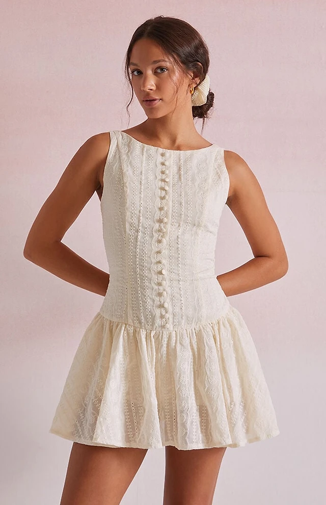 sachin and babi light blue dress White Textured Drop Waist Midi Dress | WHISTLES