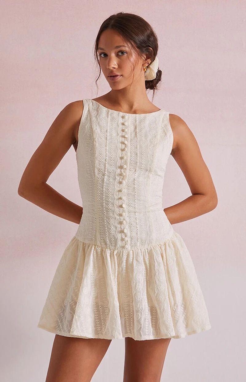 Beverly and Beck Maddie Embroidered Button Mini Dress