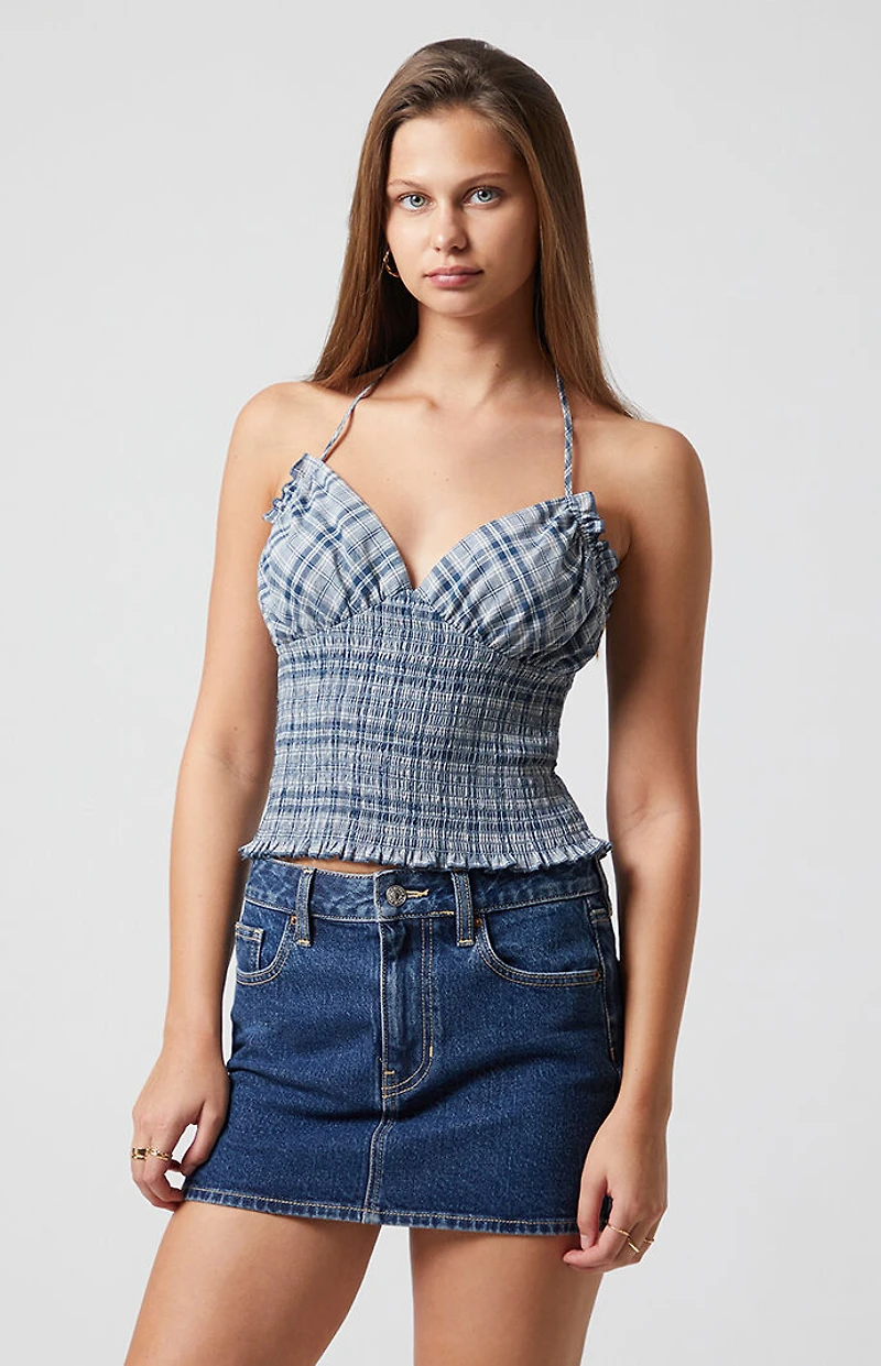 Beverly and Beck Plaid Smocked Halter Top
