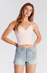 Pacsun Bow Embossed High Waisted Denim Festival Shorts