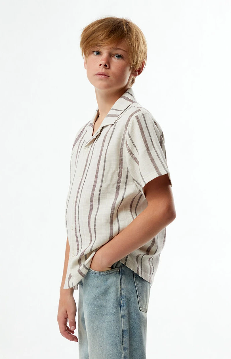 Pacsun Kids Brown Striped Textured Camp Shirt