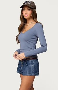 Edikted Moreen Ribbed Long Sleeve T-Shirt