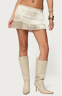Edikted Sarai Tiered Fringed Mini Skirt