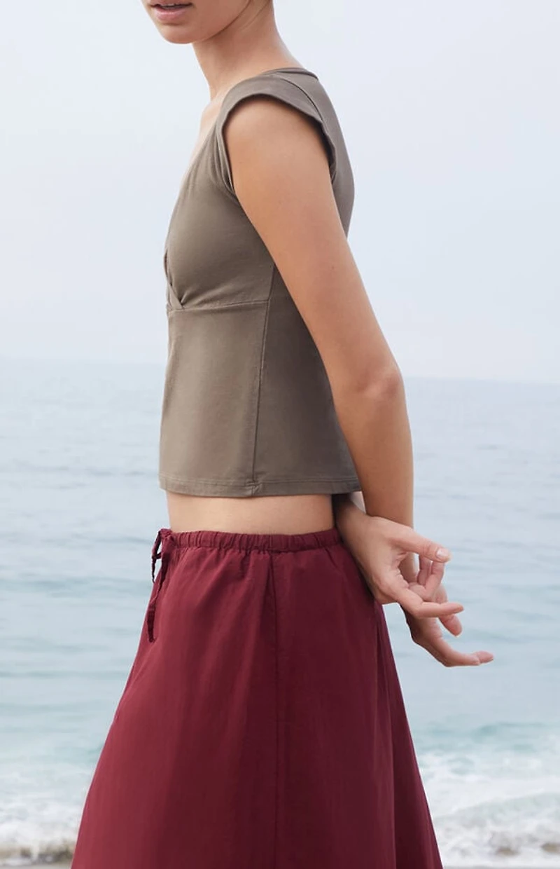 John Galt Brown Amara Surplice Short Sleeve Top