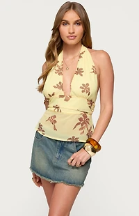 Edikted Hannah Floral Chiffon Halter Top