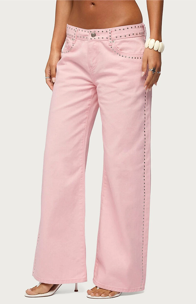 Edikted Quincy Studded Low Rise Baggy Jeans