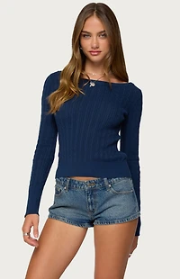 Edikted Larah Boat Neck Cable Knit Top