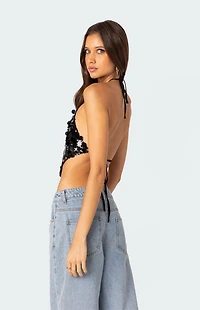 Edikted Caelia Sequin Open Back Top
