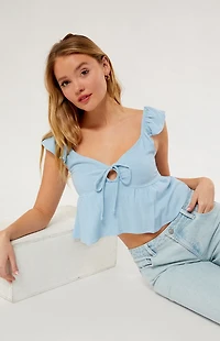 LA Hearts Keyhole Linen Babydoll Top