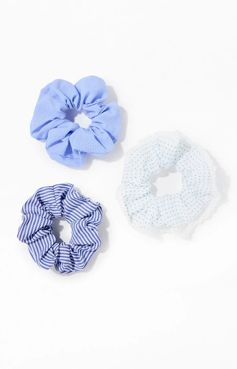 LA Hearts 3 Pack Blue Mixed Print Scrunchies
