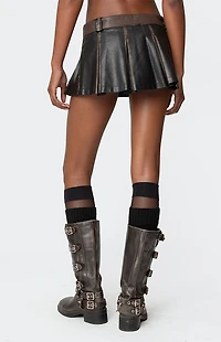 Edikted Vintage Washed Faux Leather Pleated Skort