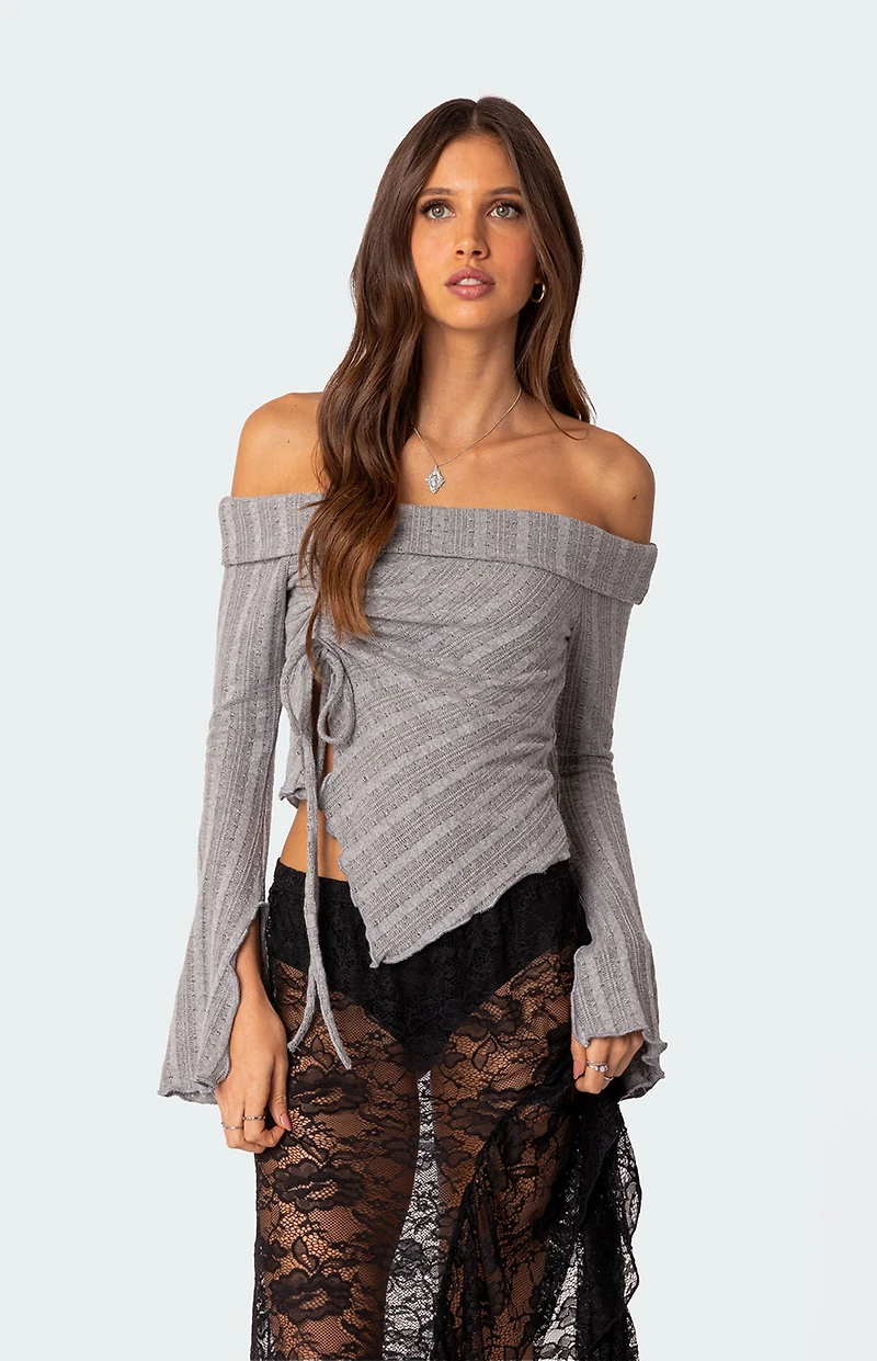 Edikted Alona Asymmetric Fold Over Knit Top