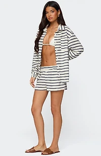 Edikted Collins Oversized Striped Button Up Shirt
