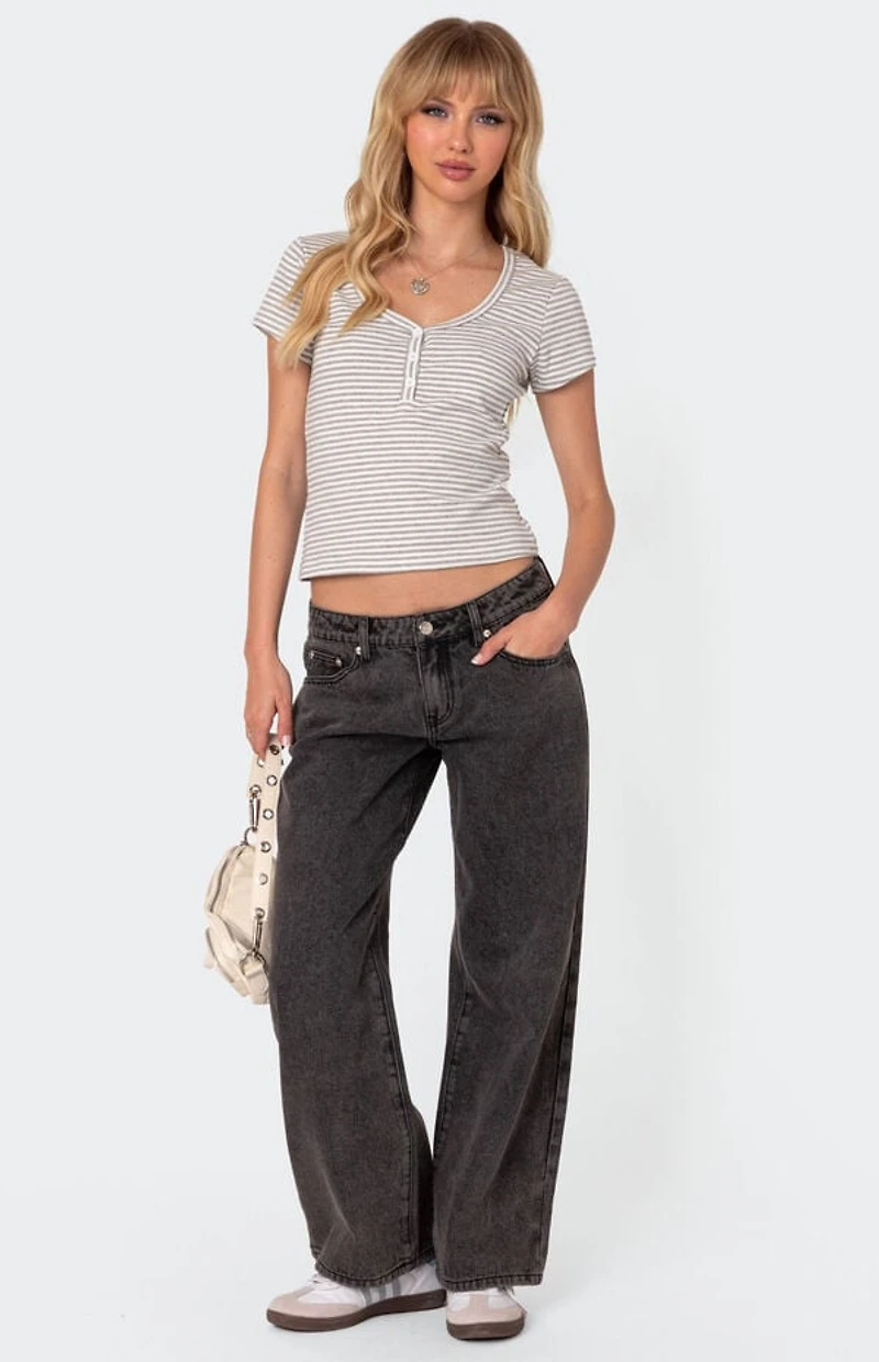 Edikted Kady Striped Henley T-Shirt