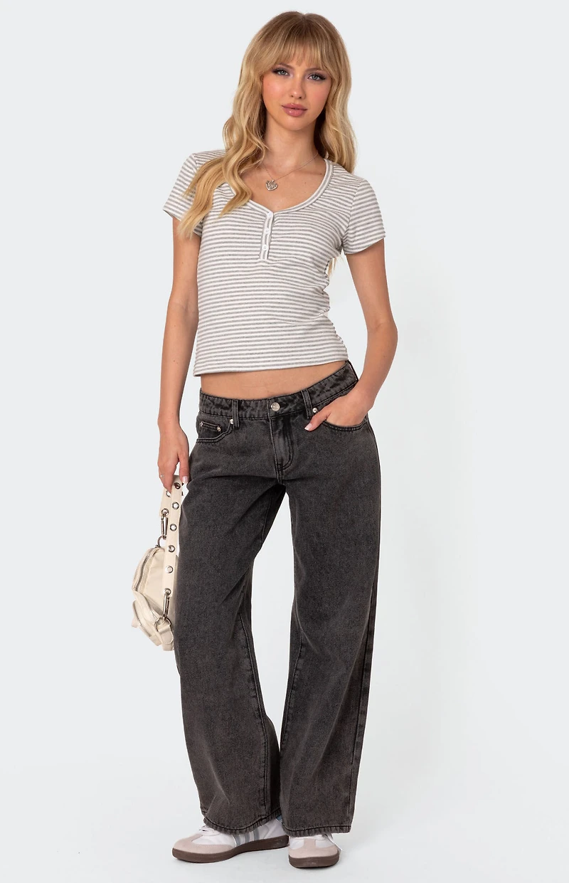 Edikted Kady Striped Henley T-Shirt