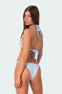Edikted Gingham Knotted Triangle Bikini Top